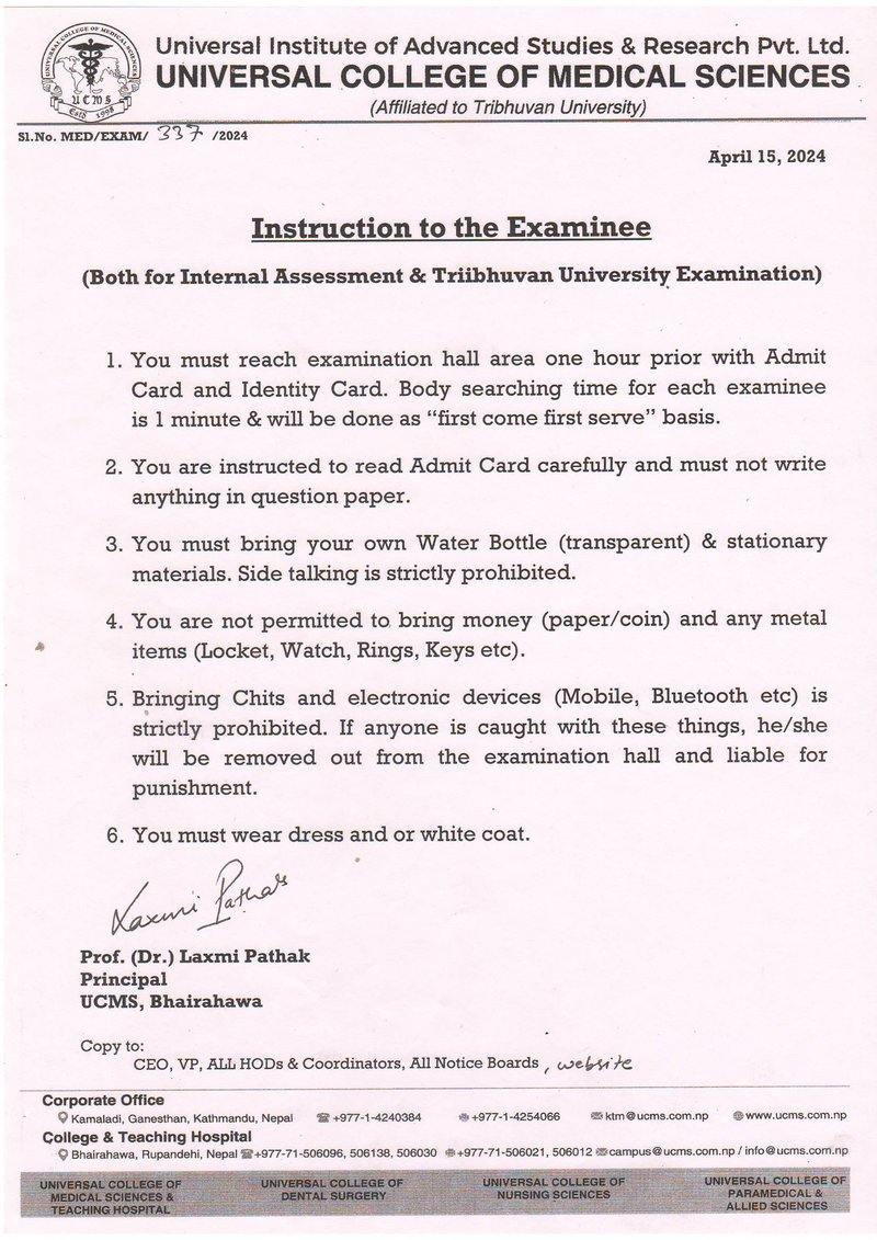 Instruction to Examinee
