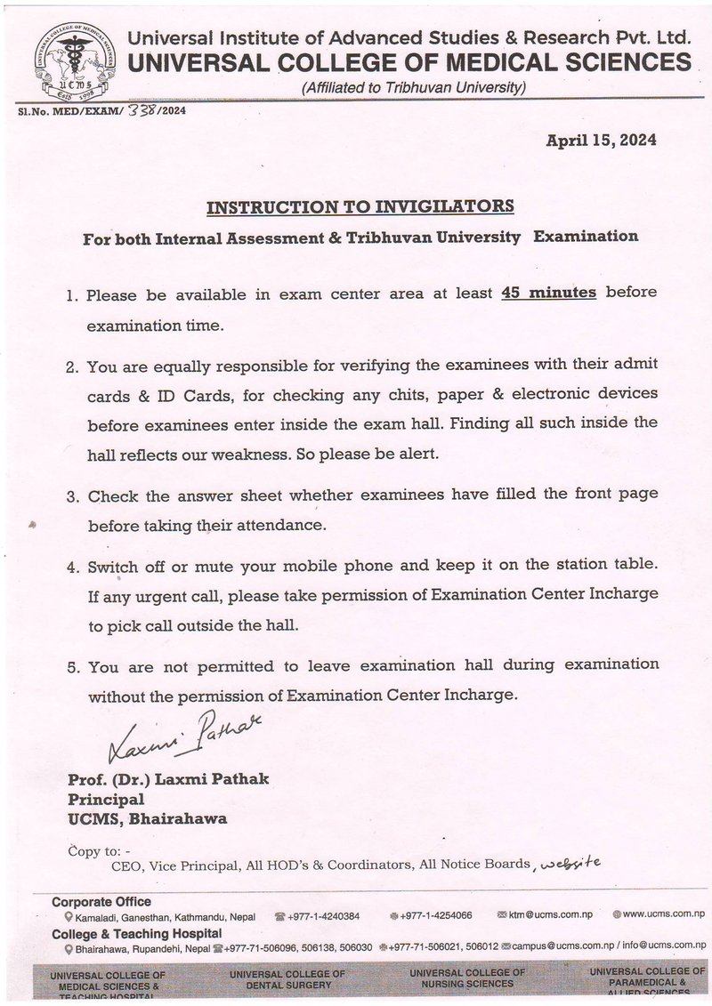 Instruction to Invigilators